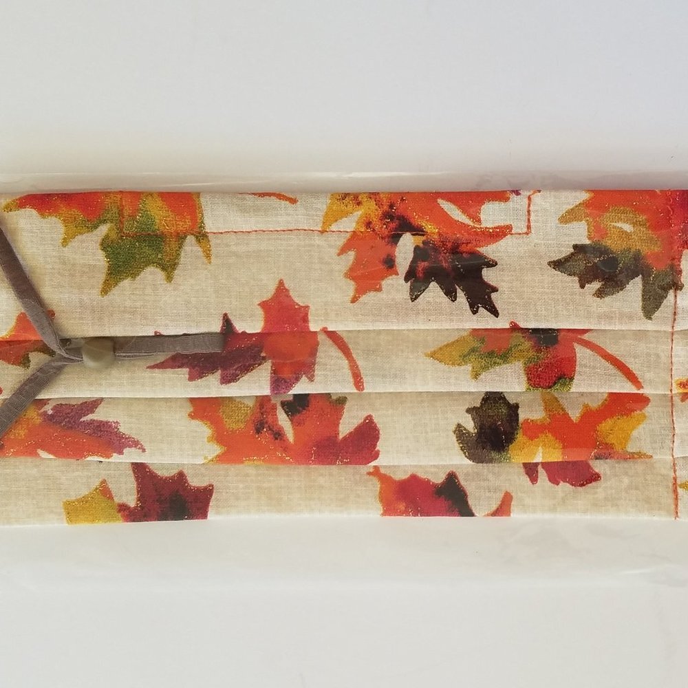 Hand Crafted Face Mask, Adult Autumn Leaves - Orange, Green, Beige, Brown